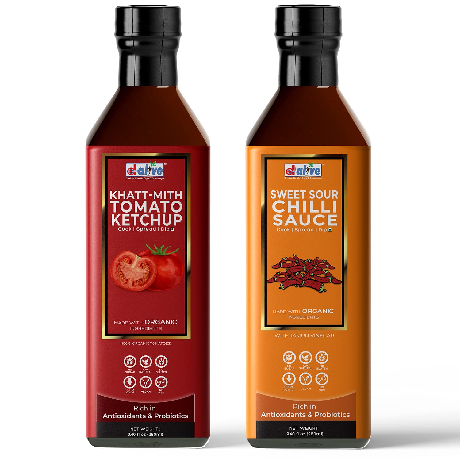 KhattMith Tomato Ketchup Sauce, 280g + Sweet Sour Chilli Sauce, 280g