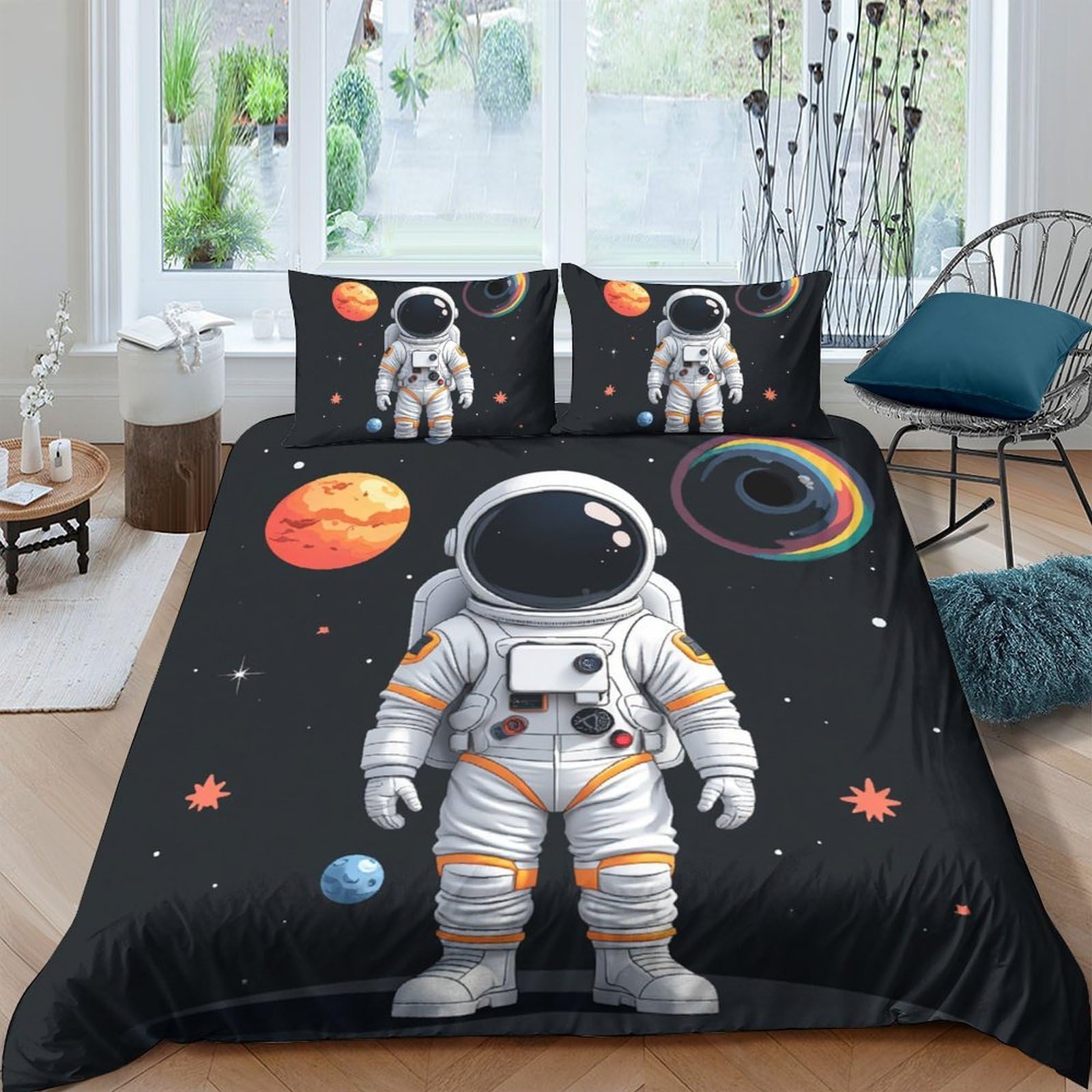 Ctjqhvkz Style-1 3D Printed Astronaut Space Fitted Sheet Microfiber Soft Breathable Planet Bed Cover For Bedroom Guest Room Decor Single（135X200cm）
