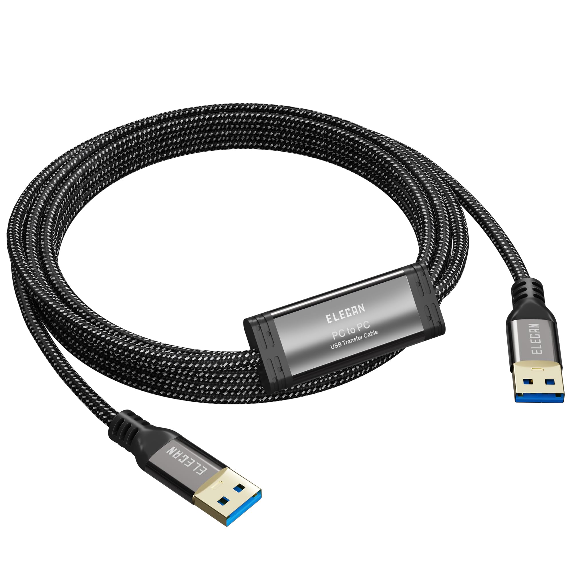 Elecan Cavo di trasferimento USB 3.0 ad alta velocità da PC a PC, 1,8 m, per Windows e macOS, da USB A ad A, collegamento diretto di sincronizzazione dati con software integrato, per trasferimento di