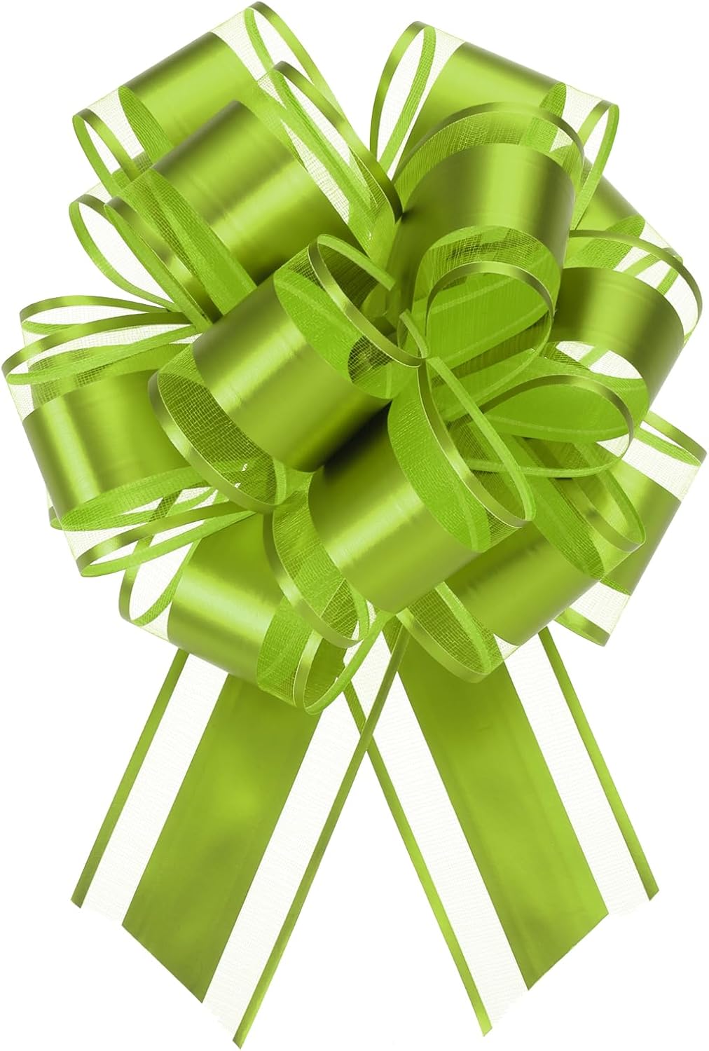 MECCANIXITY 6pcs 8 Inch Large Big Pull Bow Metallic Organza Gift Wrapping Bows Ribbon for Wedding Car Baskets Presents Christmas Bow, Grass Green