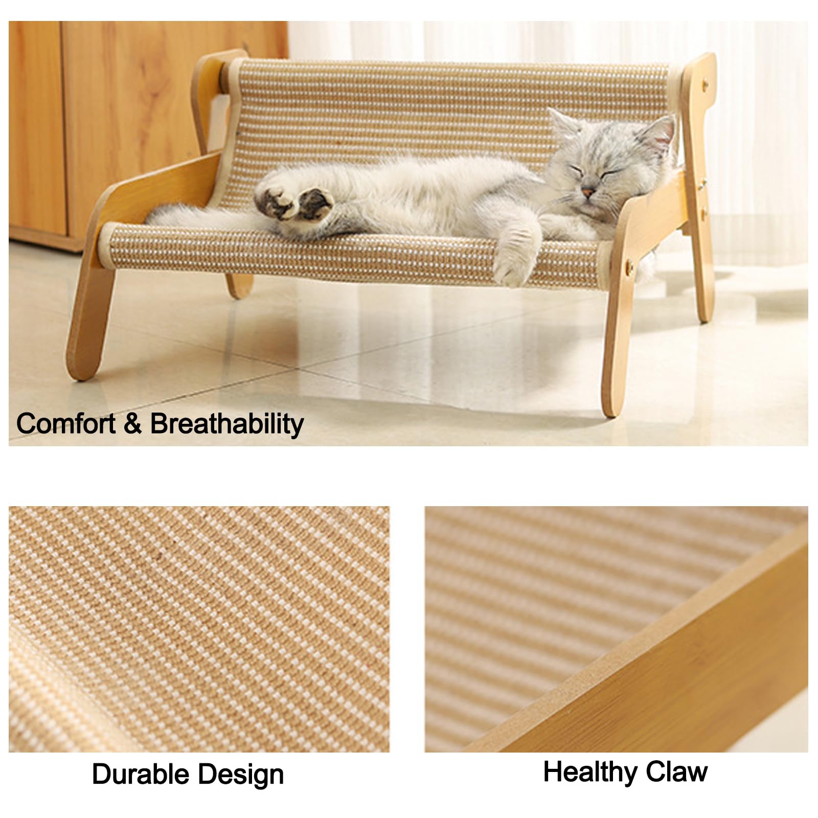 The Claw Lounge, lounge per gatti con artigli per gatti, sedia per gatti in sisal, amaca 2 in 1, resistente all'usura, per gatti da interni (stile lino)