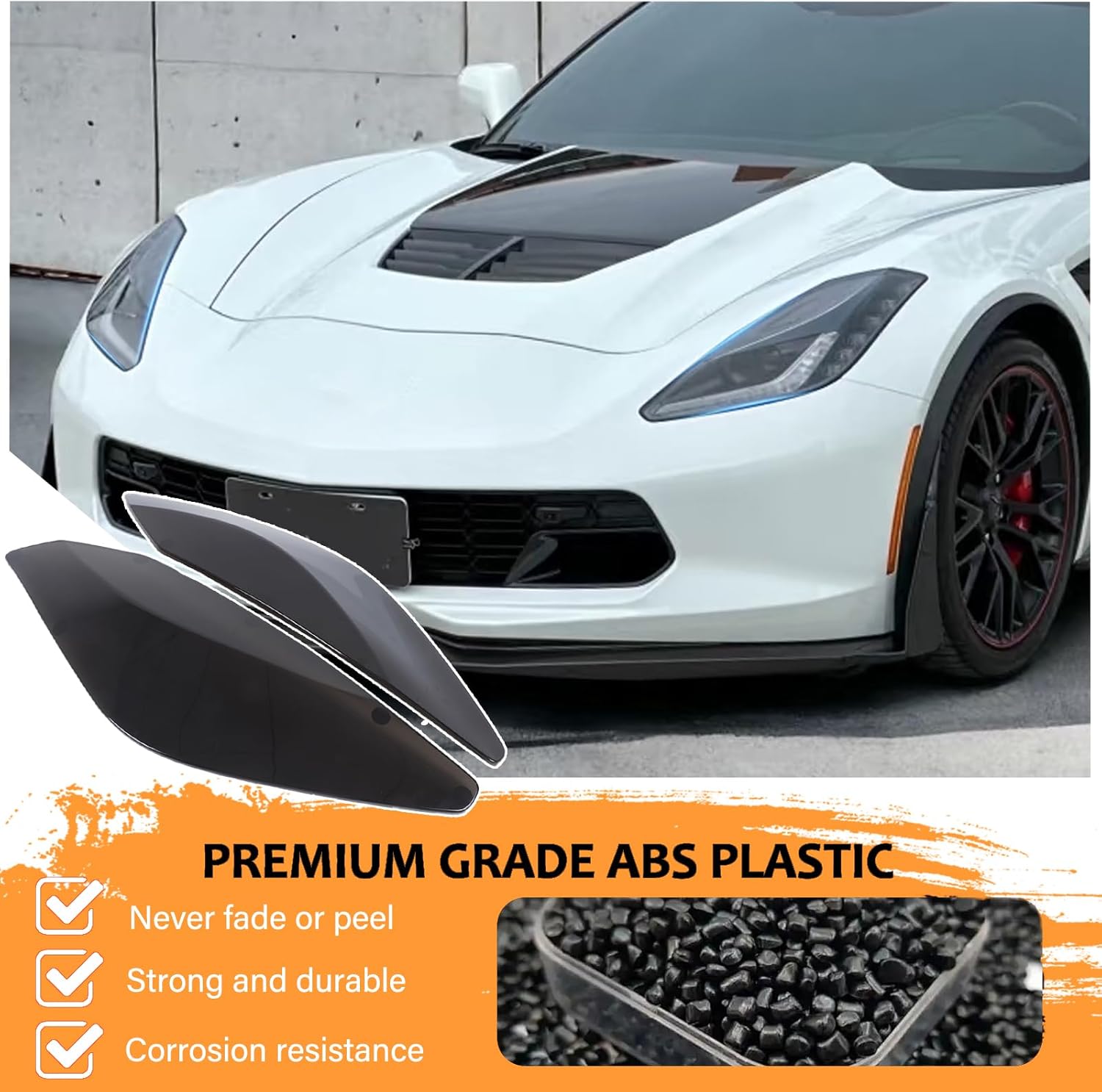 Front Headlight Lenses Cover Compatible with Corvette C7 2014-2019 Pair Left & Right Smoked Front Head Lights Lamp Cover Guard C7 Corvette Accessories Protection Decoration Kit (Smoked Balck)