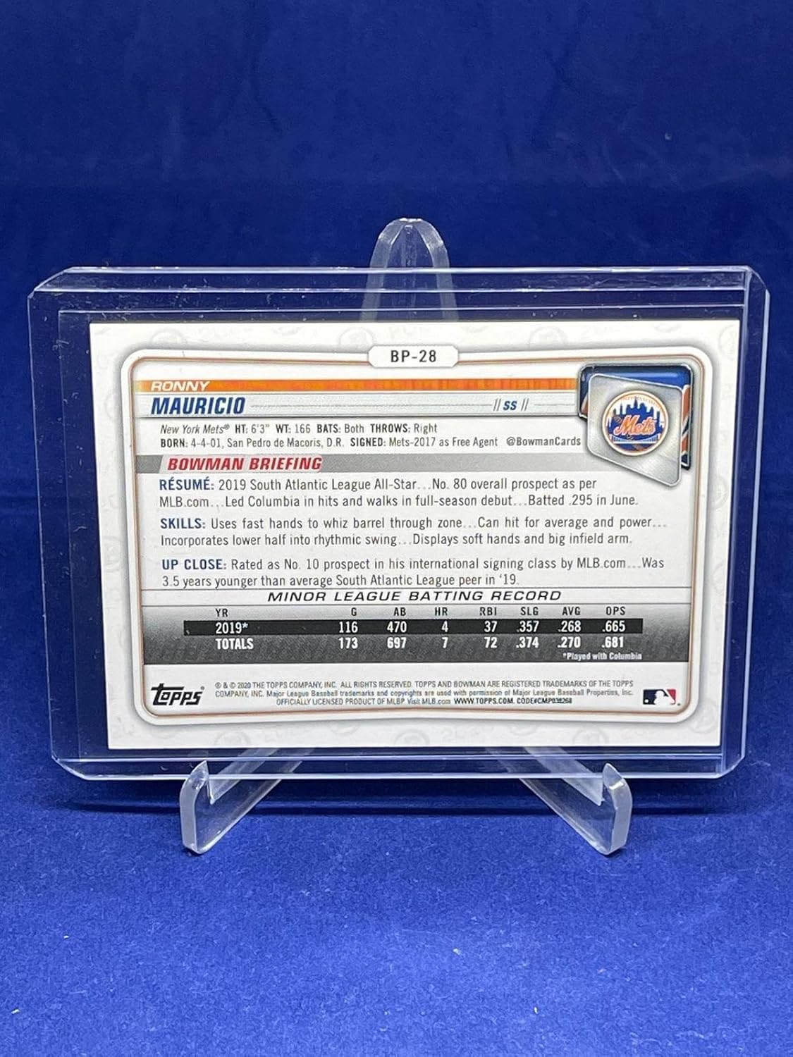 Ronny Mauricio 2020 Bowman Prospect #d 31/50 - Baseball Cards