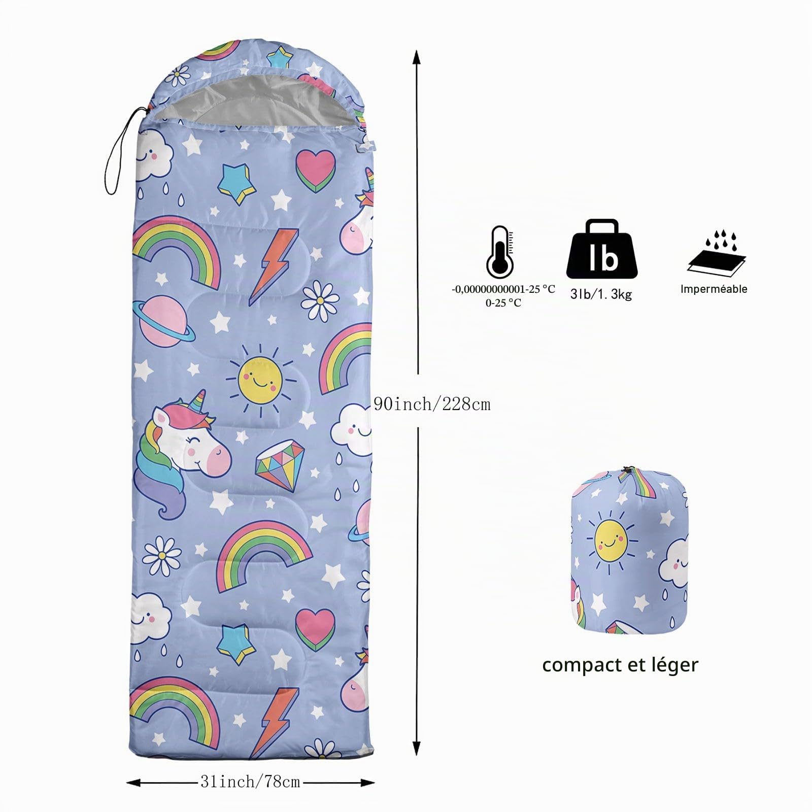HOSIMA Sac de couchage chien de dessin animé pour climat froid pour adultes, filles et garçons, imperméable, pour homme, chaud, camping, randonnée, plein air, voyage, chasse, sac de compression