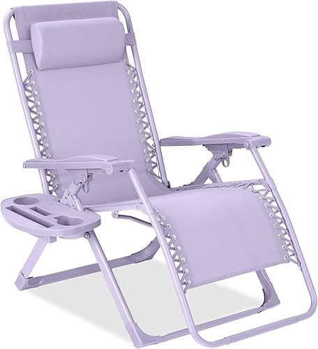 Vista 13 de Best Choice Products Silla ajustable de gravedad cero, reclinable plegable de color monocromático con bandeja lateral, reposacabezas - Chili