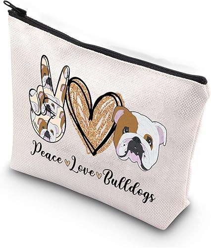 BDPWSS Bolsa de maquillaje Bulldog, regalos para amantes de los bulldogs, regalos de paz y amor, regalos para mujeres, Bulldog mamá, kit de