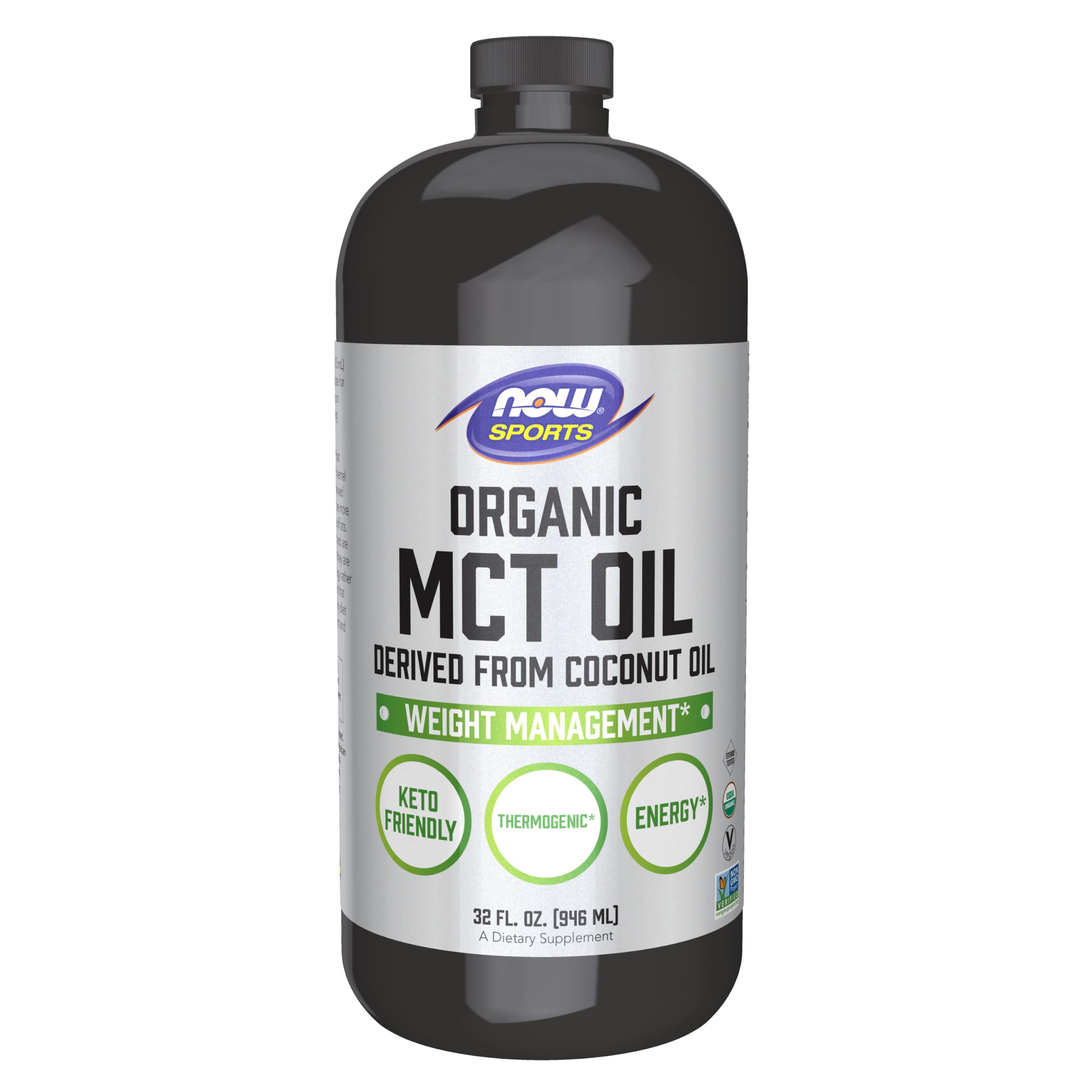 NOW Sports, Organic MCT Oil 14 g, Plastic Bottle, 32 fl. oz 32 Fl Oz (Pack of 1)