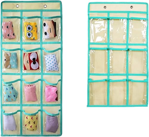 Miniatura 4 de Ropa interior colgante para armario, almacenamiento de calcetines sobre la puerta, organizador de joyas transparentes (púrpura, paquete de 12 y 9