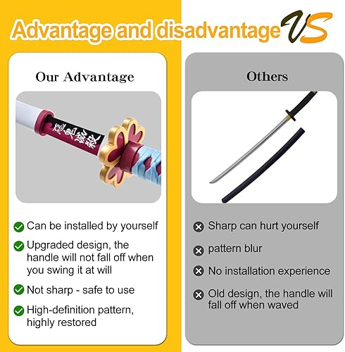 Miniatura 6 de Demon Slayer Sword 41inch,with Display Stand and Belt, Rengoku SwordTanjiro SwordZenitsu SwordAnime Original Texture,for Demon Slayer Cosplay and