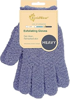 Evridwear Exfoliating Dual Texture Bath Gloves - 3 Levels Deep Dead Skin Remover for Shower, Spa, Massage, All Skin Types (Heavy Pair)