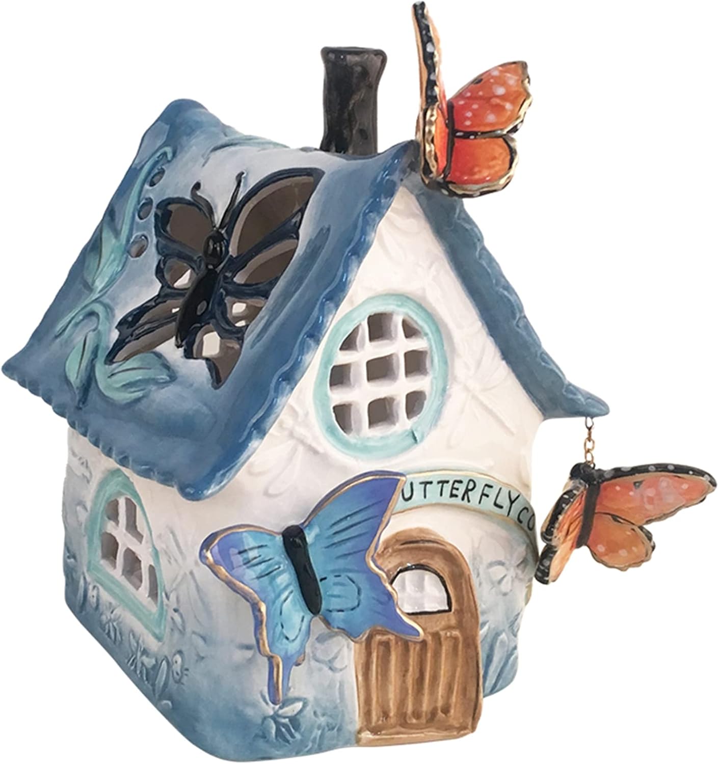 Blue Sky Ceramics Ceramic Butterfly Butterflies Candle House, Blue (20531)