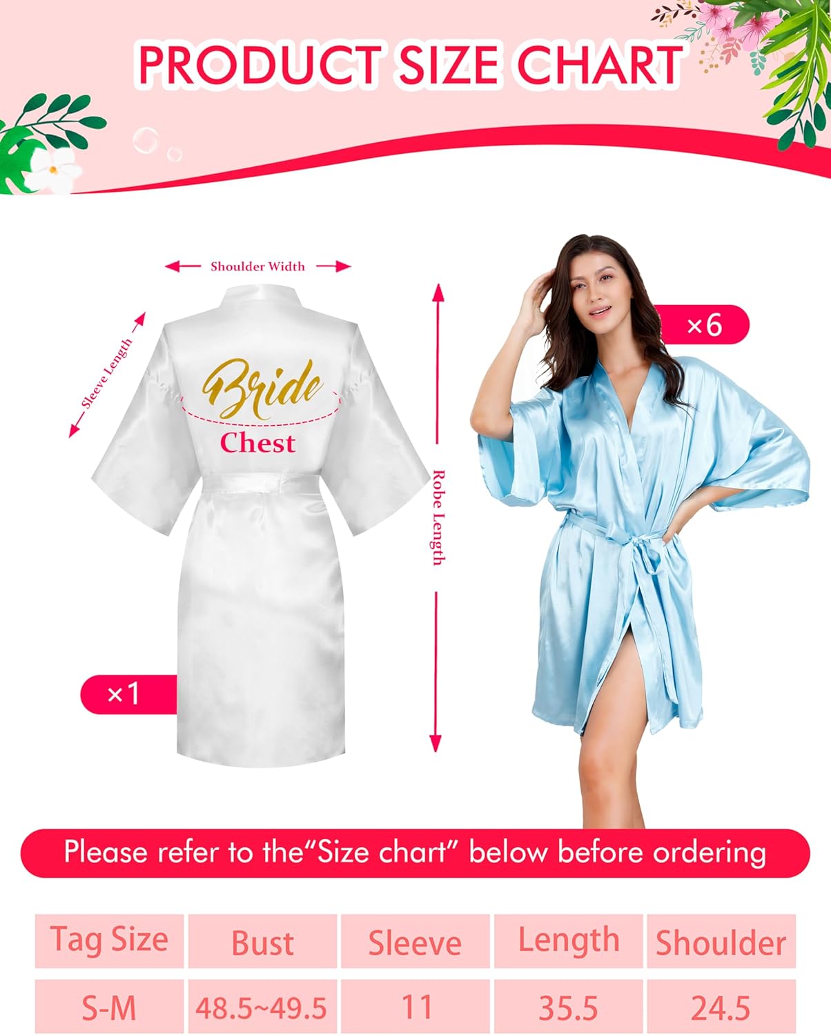 EPLAZA 7 Pcs Bride Bridesmaid Robes for Wedding Bridal Party Women Short Silky Satin Robe Kimono with Gold Glitters - Image 2