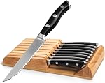 Alata 6-Piece Steak Knives Set with Block, 4.7 Inch with Serrated Edge Razor-Sharp Dinner Knives, Full-Tang Construction, Stainless Steel Steak Knife Set of 6