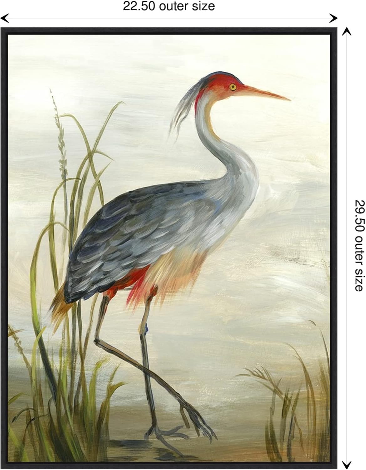 Amanti Art Framed Canvas Wall Art 30x23 Grey Heron by Aimee Wilson, Framed Wall Art Canvas, Animals Artwork, Modern Contemporary Decor, Large Poster Painting for Living Room, Bedroom, Bathroom