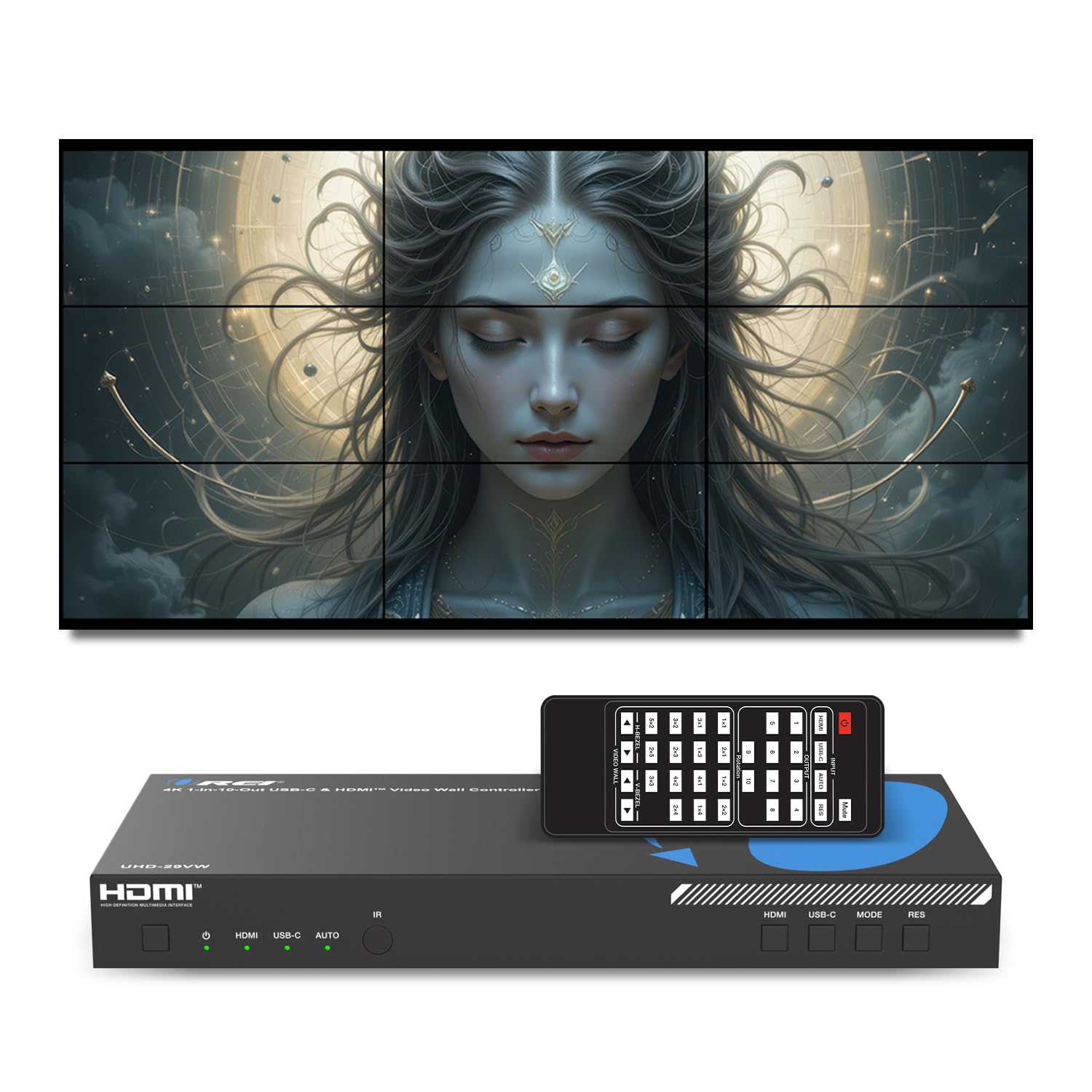 OREI 4K 3x3 Video Wall Controller HDMI/USB-C Processor Display Upto 1080p Output - 2x2, 1x2, 1x4, 1x3, 2x3, 3x2, 2x4, 4x2 ...