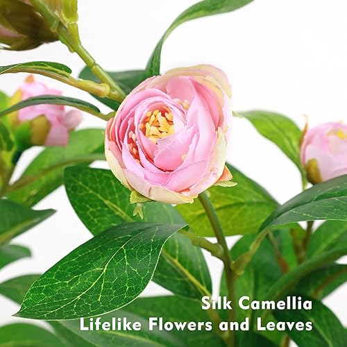 Miniatura 7 de Zuvas Plantas falsas pequeñas flores artificiales en maceta, camelia rosa seda en maceta, mini plantas sintéticas, decoración de vegetación para el