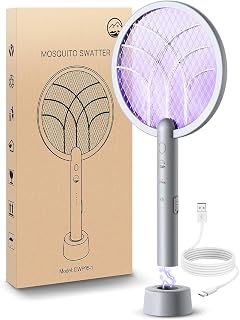 Electric Fly Swatter Racket, 4000V Bug Zapper with 1800mah Rechargeable Battery & Dual Modes, 2 in 1 Purple Mosquito Light Killer with 3-Layer Safety Mesh for Indoor Home Patio Camp(1 Pack) - Amazon product rated Grade A