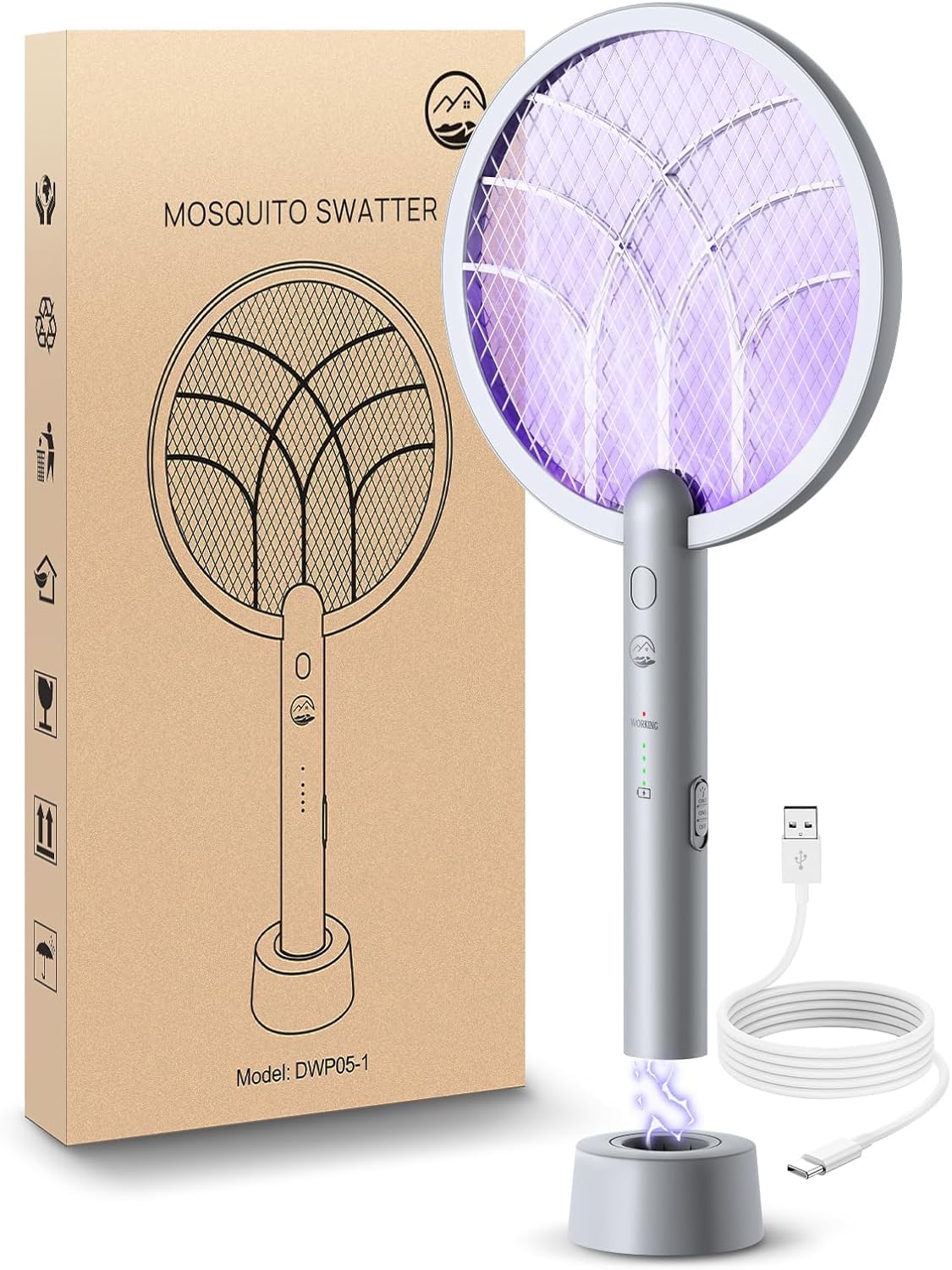 Photo 1 of Mosiller Electric Fly Swatter Racket, 4000V Bug Zapper with 1800mah Rechargeable Battery & Dual Modes, 2 in 1 Purple Mosquito Light Killer with 3-Layer Safety Mesh for Indoor Home Patio Camp(1 Pack)