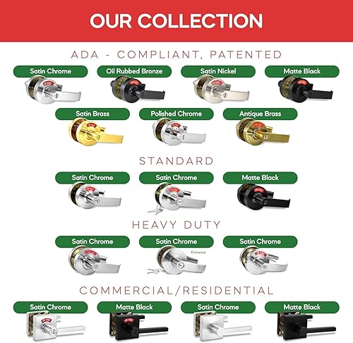 Miniatura 56 de VIZILOK Cerradura de puerta comercial para privacidad del baño, indicador ocupado vacante de alta resistencia en cromo satinado, grado ANSi 2