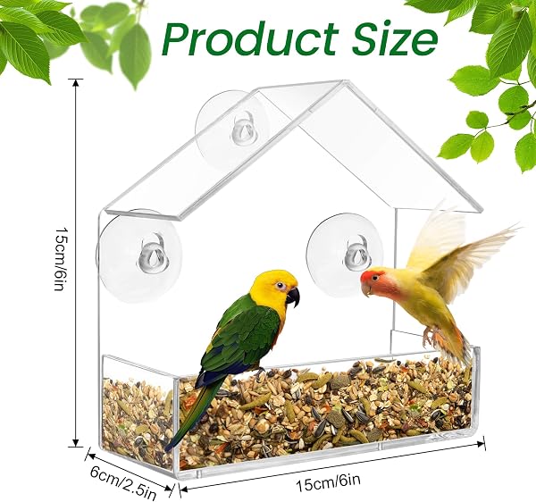 Comedero para Pájaros, Comedero Pajaros Ventana Transparente, Comedero para Pájaros Colgante con 3 Ventosas comedero para pájaros Exterior para jardín pájaros Silvestres 15.5 x 15 x 6cm - 2