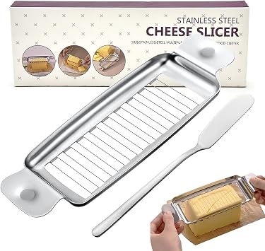 Adullpony Cheese Slicer for Block Cheese18 Wires Cut 1/4 Inch Butter Cutter, Stainless Steel Slicers for Butter Squares Bulk Cutting with Cheese knife, Dishwasher Safe