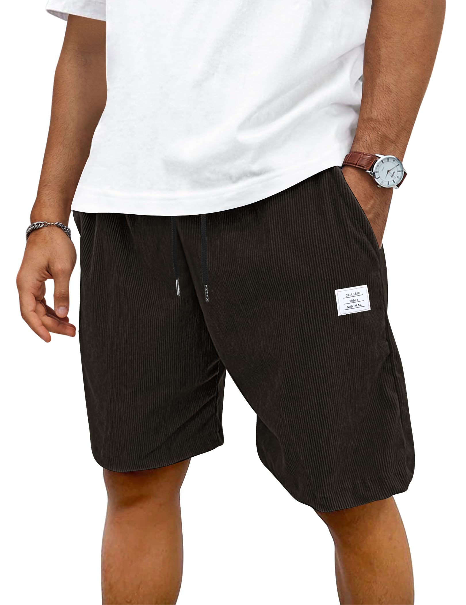 TARAINYA Corduroy Kurze Hosen Herren Baumwolle Kordelzug Shorts Hose Sommer Stretch Mit Taschen