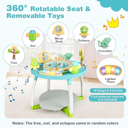 Miniatura 3 de BABY JOY Centro de actividades 5 en 1 para bebés, puentes y gorilas con juguetes extraíbles, luces y música, 3 alturas ajustables, centro de juego