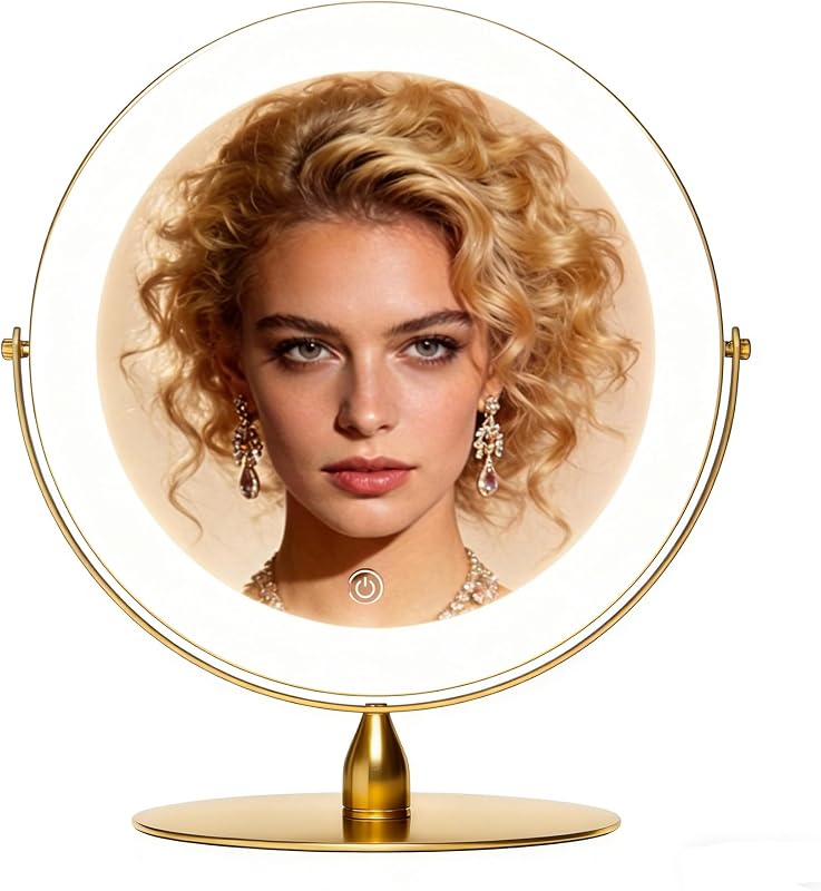 Espelho de maquiagem DEXHOM com luz, aumento 10X/1X e rotação de 360°, 22,86 cm