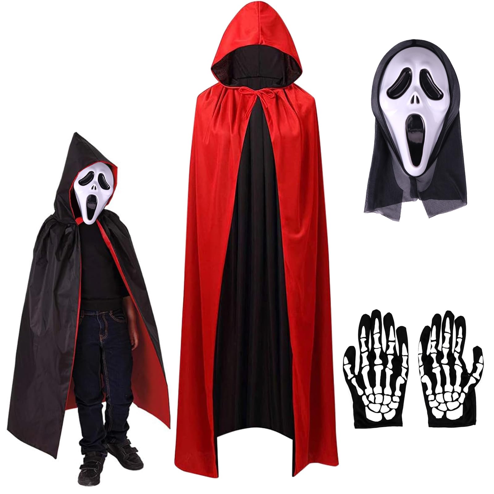 kotwoel Halloween Vampire Cloak Capes,Unisex Reversible Hooded Vampire Witch Capes Halloween double-sided cape (with mask and gloves) for adults and children (Children's clothing 80cm)