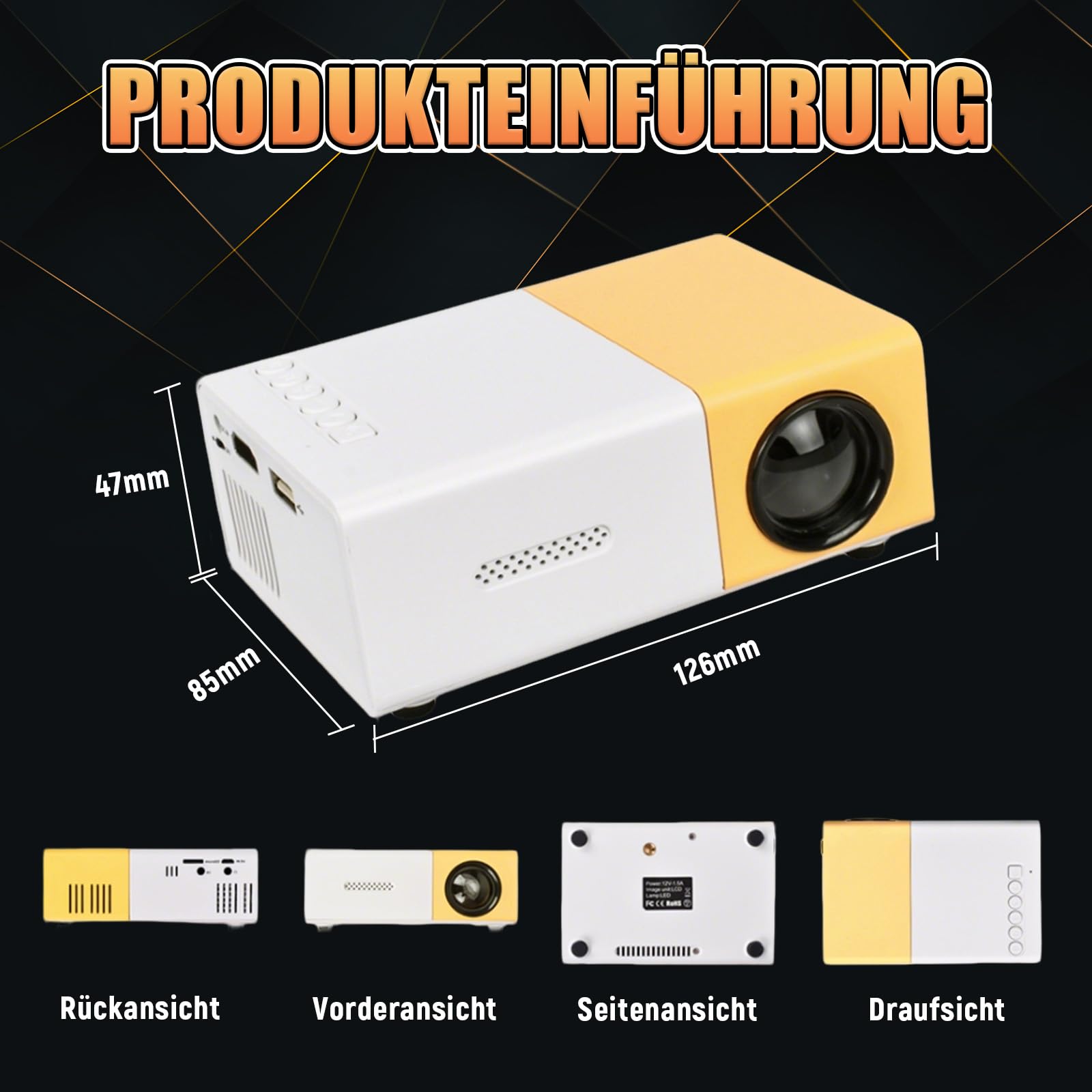 YG300 Mini-Beamer, tragbarer Outdoor-Filmprojektor, kompatibel mit Smartphones/Laptop/USB für Zuhause, Schlafzimmer und den Außenbereich