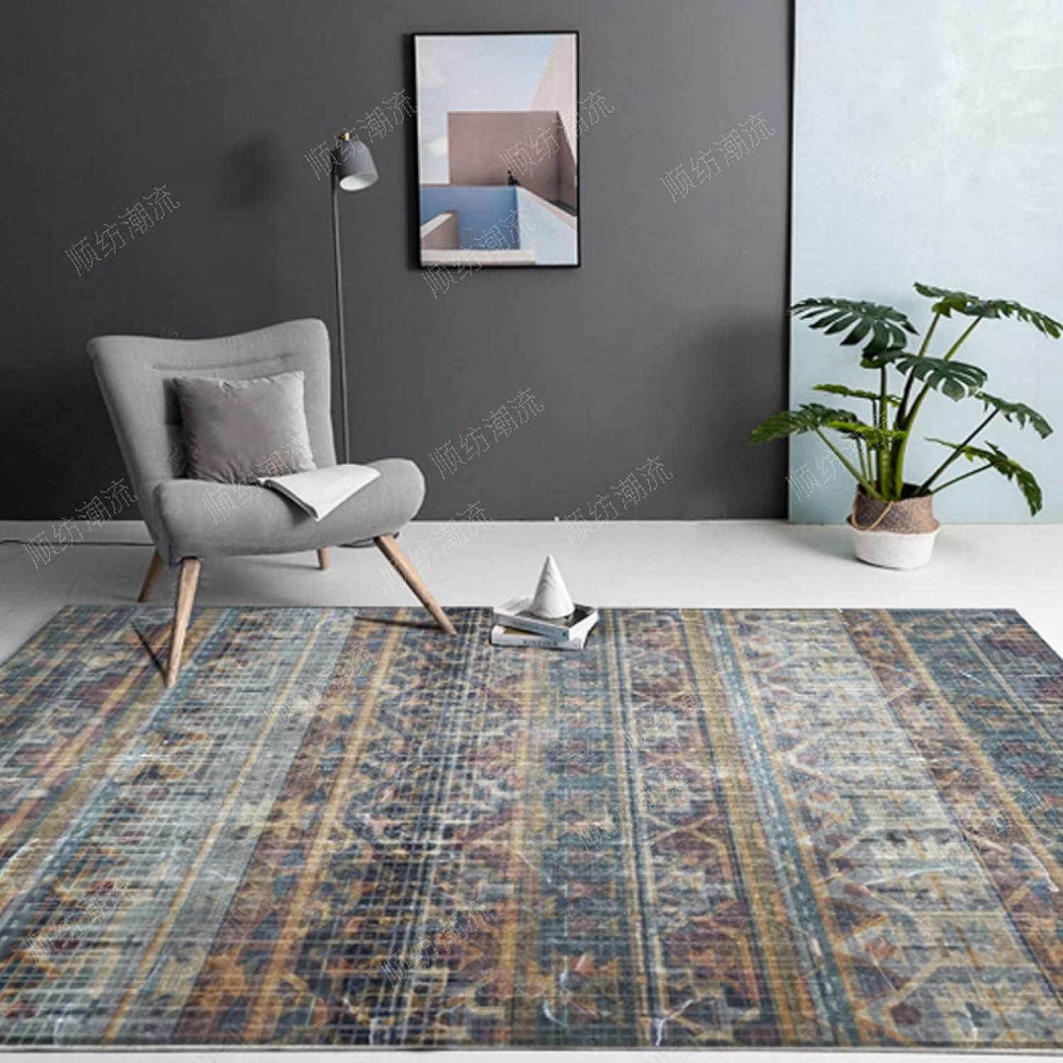 1543 藍(タイダイ)&板締め絞り 刺し繍(サークルフラワー)テーブル