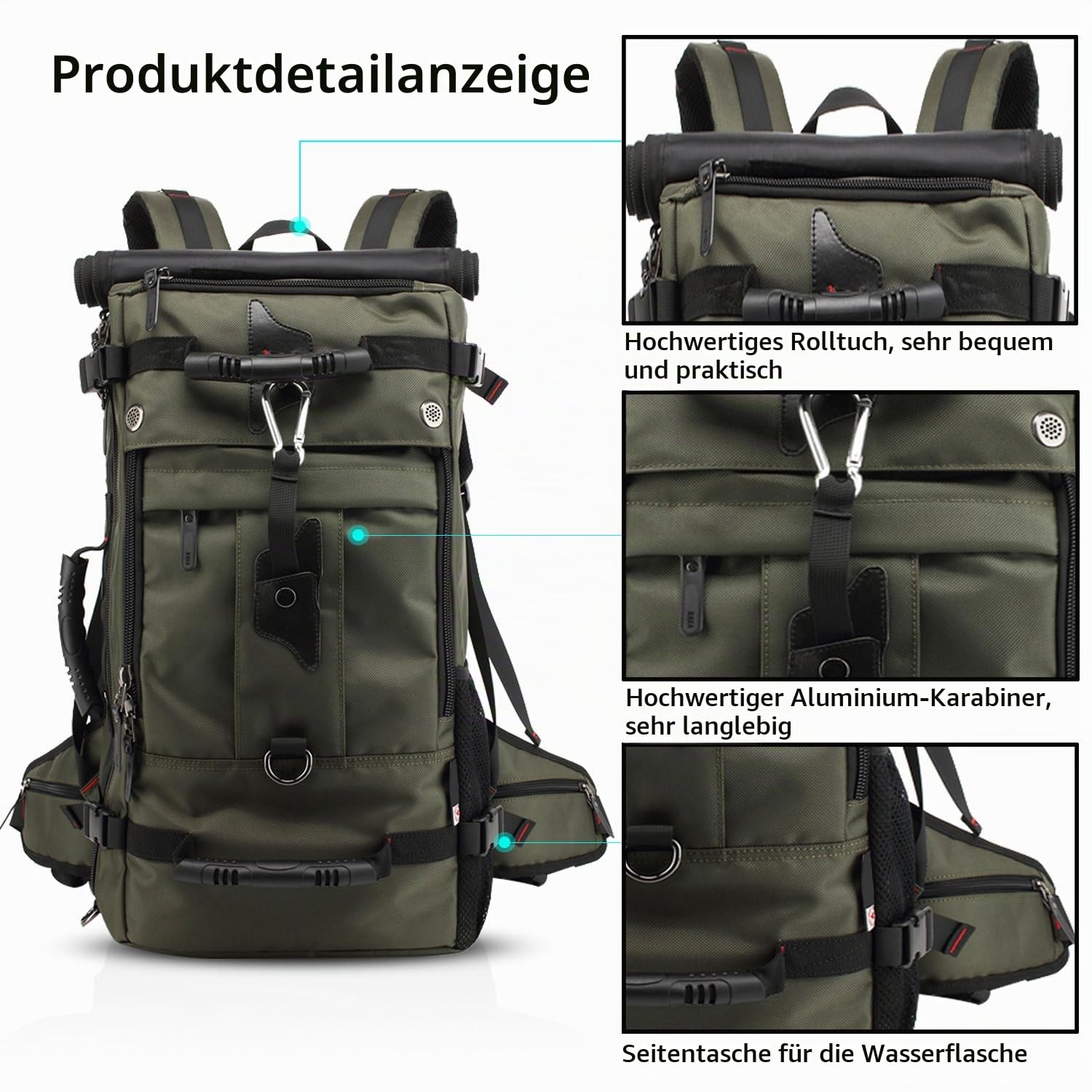 FANDARE Bergsteigen Rucksack Daypacks für 17 Zoll Laptop Wanderrucksäcke Fahrradrucksäcke für Herren Damen Arbeit Reisen Outdoor Camping Hohe Kapazität Wasserdicht Polyester Grün