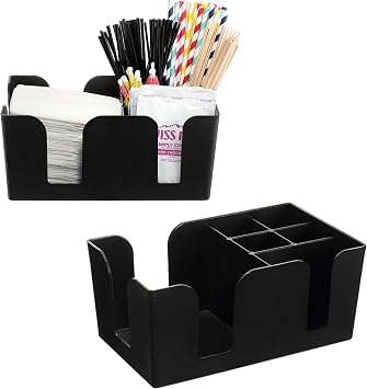 [1 PACK] Bar Caddy with 6 Compartments, Plastic Bar Organizer, Heavy Duty Refillable Bar Organizer, Barware Caddy, Napkin Dispenser, Straw Organizer by EcoQuality