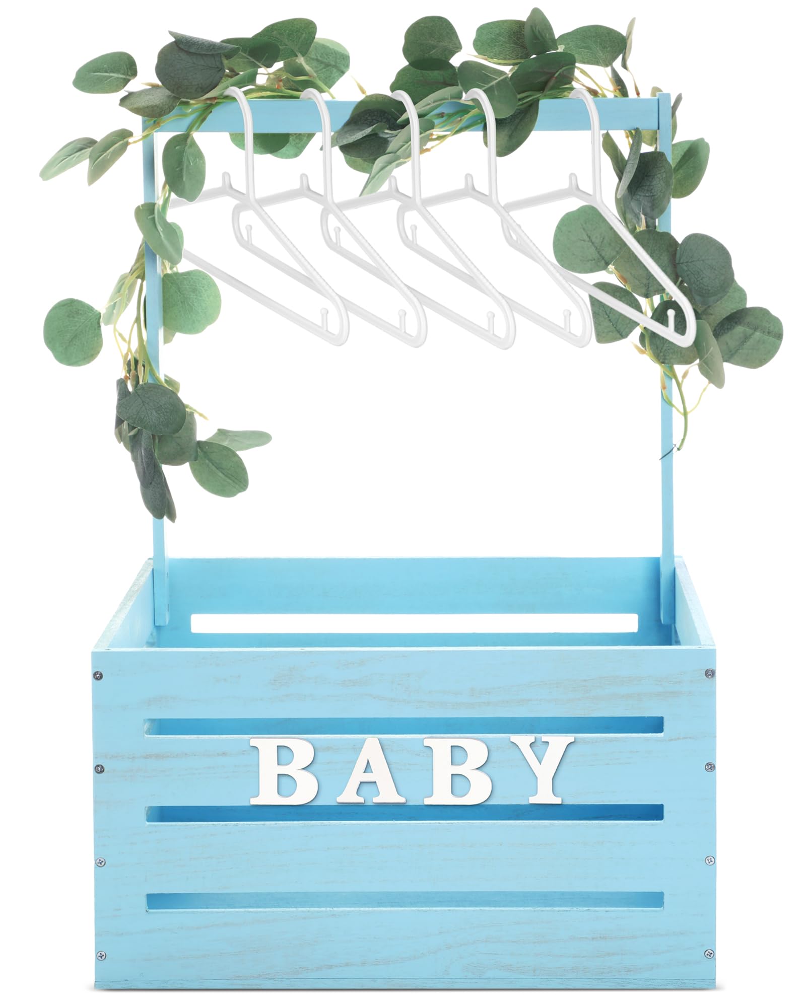 Barydat Wooden Baby Shower Crate Basket with Handle, Blue
