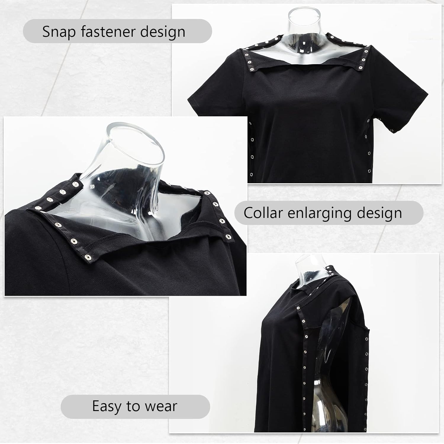 Hercicy Post Surgery Shirt Unisex Shoulder Surgery Shirts Left and Right Side Snap Access Recovery top for Women Men - Image 2