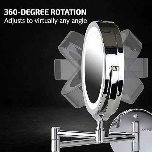 Vista 91 de Ovente serie MFW70 - Espejo de maquillaje con luz LED para montaje en pared Níquel cepillado