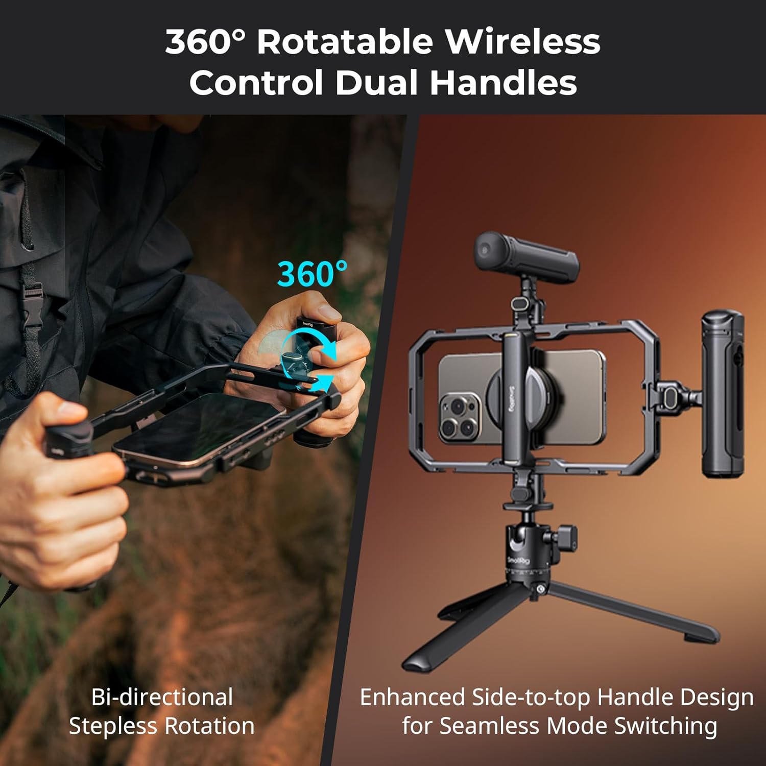 Image showing the 360-degree rotatable handles and their quick-release mechanism.