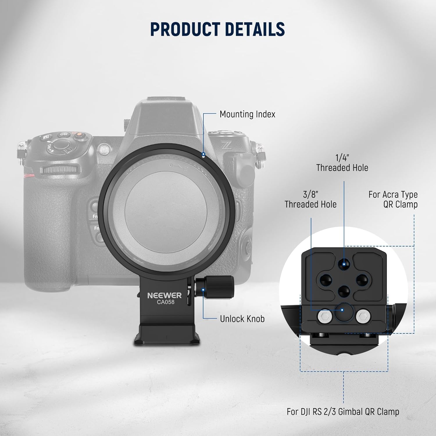 NEEWER Rotatable Collar Mount Plate for Nikon Z8 Z7 II Z6 II Z5 FTZ II Adapter, Fast Horizontal to Vertical Camera Tripod Lens Mount Ring Compatible with DJI RS 3/2 & Arca Quick Release System, CA058