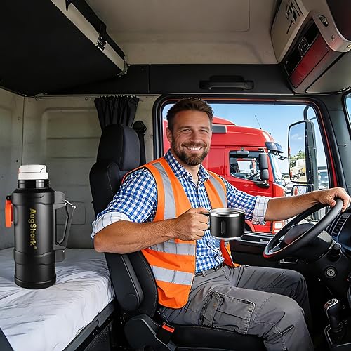 Miniatura 6 de Aspiradora grande de café de 67 onzas para viajes, botella de agua aislada de acero inoxidable con taza y mango plegable, frascos de agua a prueba