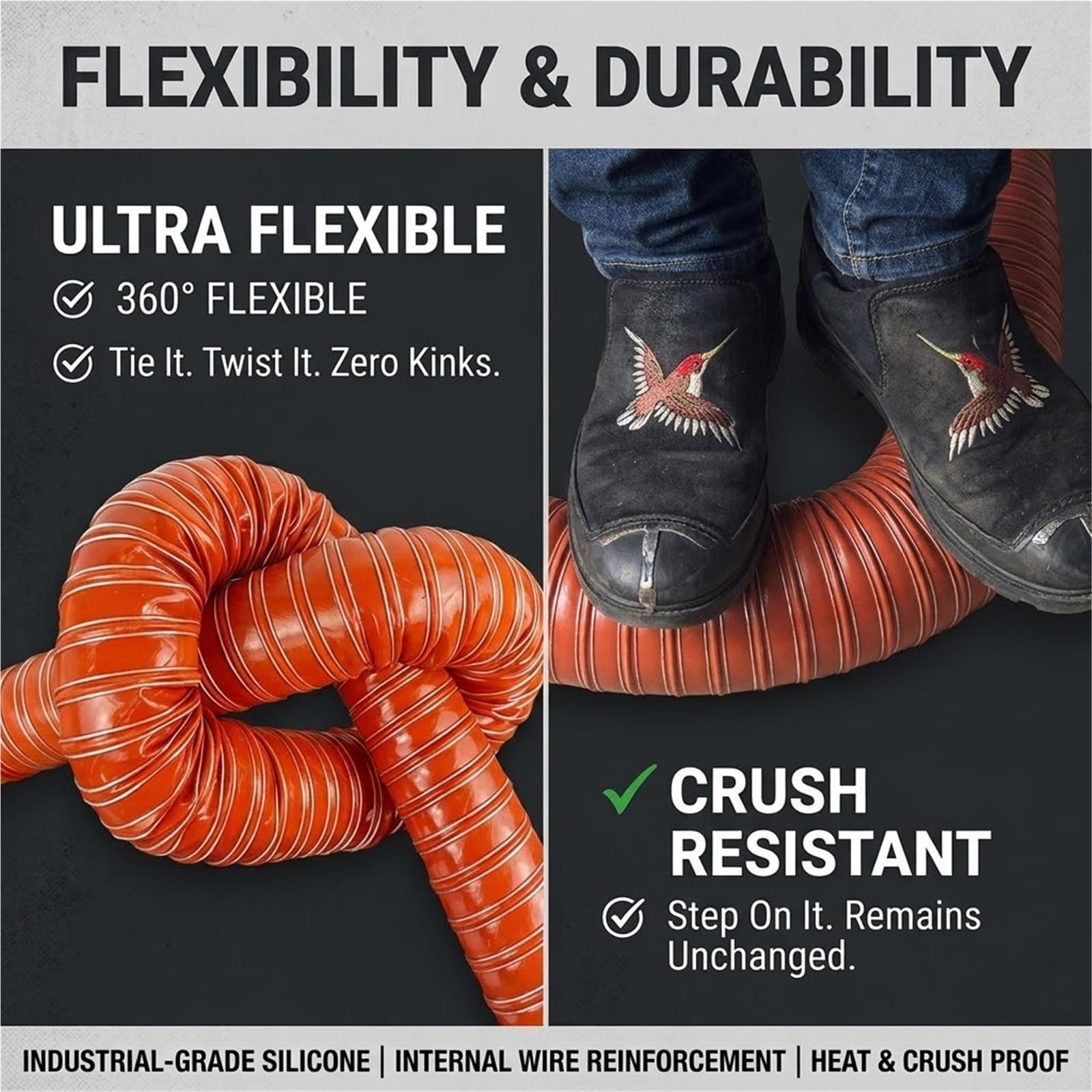 Tubo Extractor de Humos Flexible 2m, Conducto Aire Frenos | Ø20-500mm, Fibra de Vidrio y Acero, Con Abrazaderas, Alta Temperatura, Extracción(L2m/6.6FT,Id(A)/43mm/16.9in)