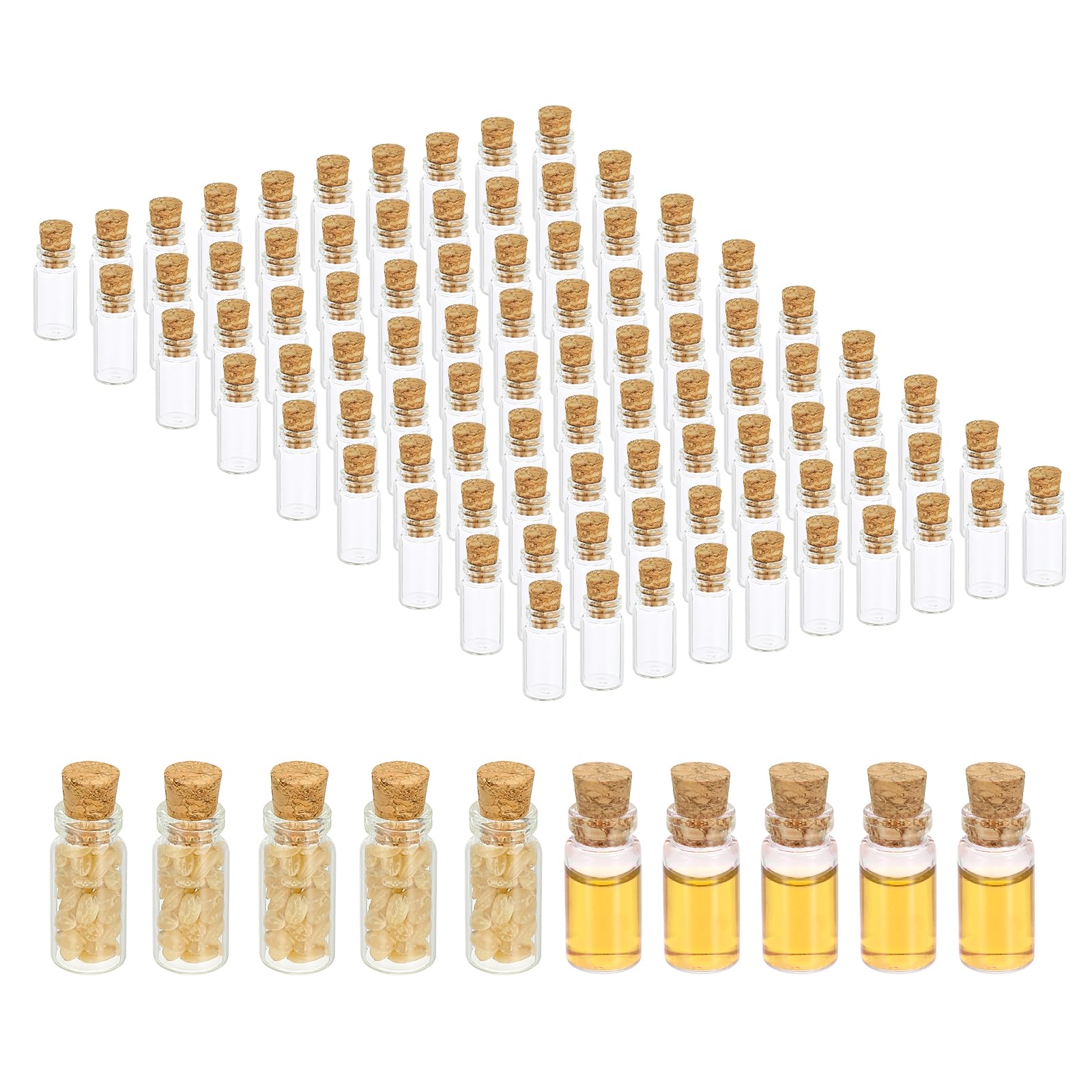 PATIKIL 1ml Tiny Glass Bottles Vials, 100Pcs Mini Clear Bottles Glass Empty Jars with Cork Stoppers Tiny Vials Container for Powder Cream Art Craft