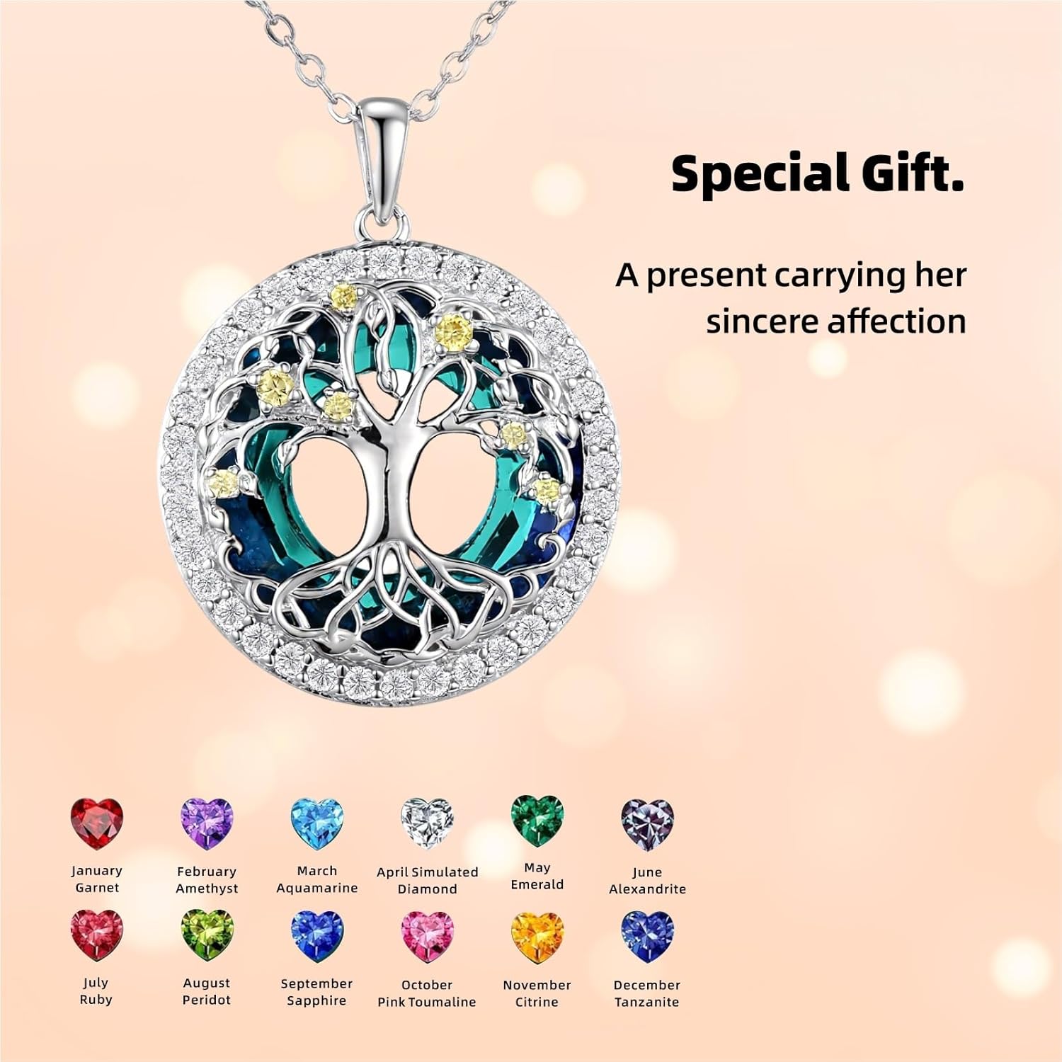 Tree of Life Pendant with Crystal Necklace- Women Jewelry 925 Sterling Silver, Jewelry gift for her, Girlfriend, Wife, Mom on Birthday, Anniversary - Image 4