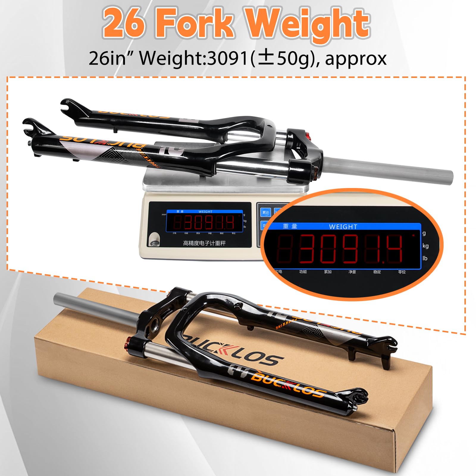 26 x 4,0 Zoll Fat Tire MTB-Federgabel, 100 mm Federweg, Nabenabstand 135 mm, 1 1/8 Zoll gerades Rohr, manuelle Sperre, Ölfeder-Vorderradgabel, passend für Snow Beach XC Mountainbike