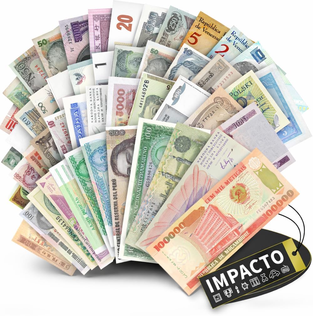 IMPACTO COLECCIONABLES World Currency Collection – 50 Different World Banknotes, with Certificate of Authenticity – Old Paper Money for Collectors, Schools, & Museums