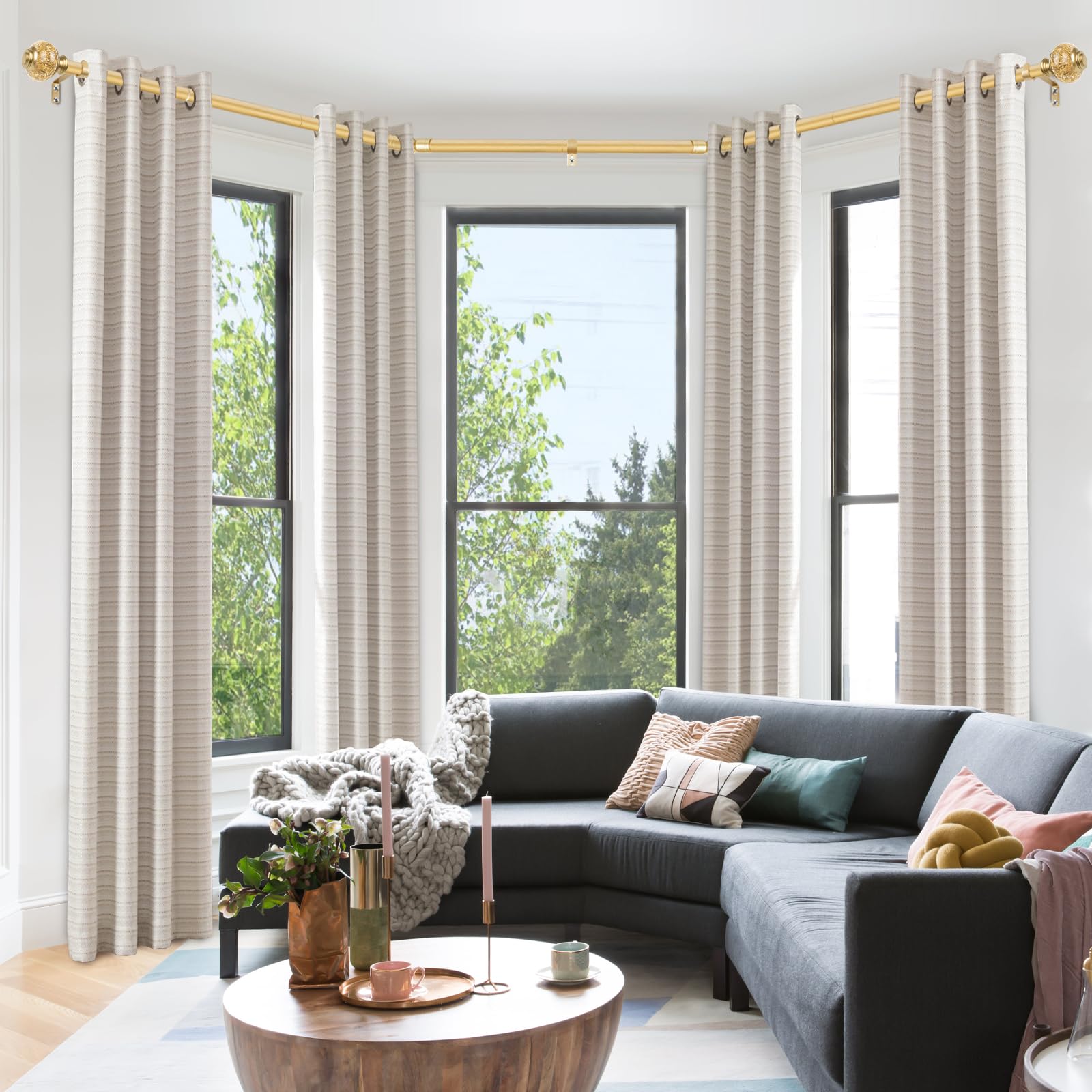 Snapklik.com : Bay Window Curtain Rods, USFOOK Gold Curtain Rods For