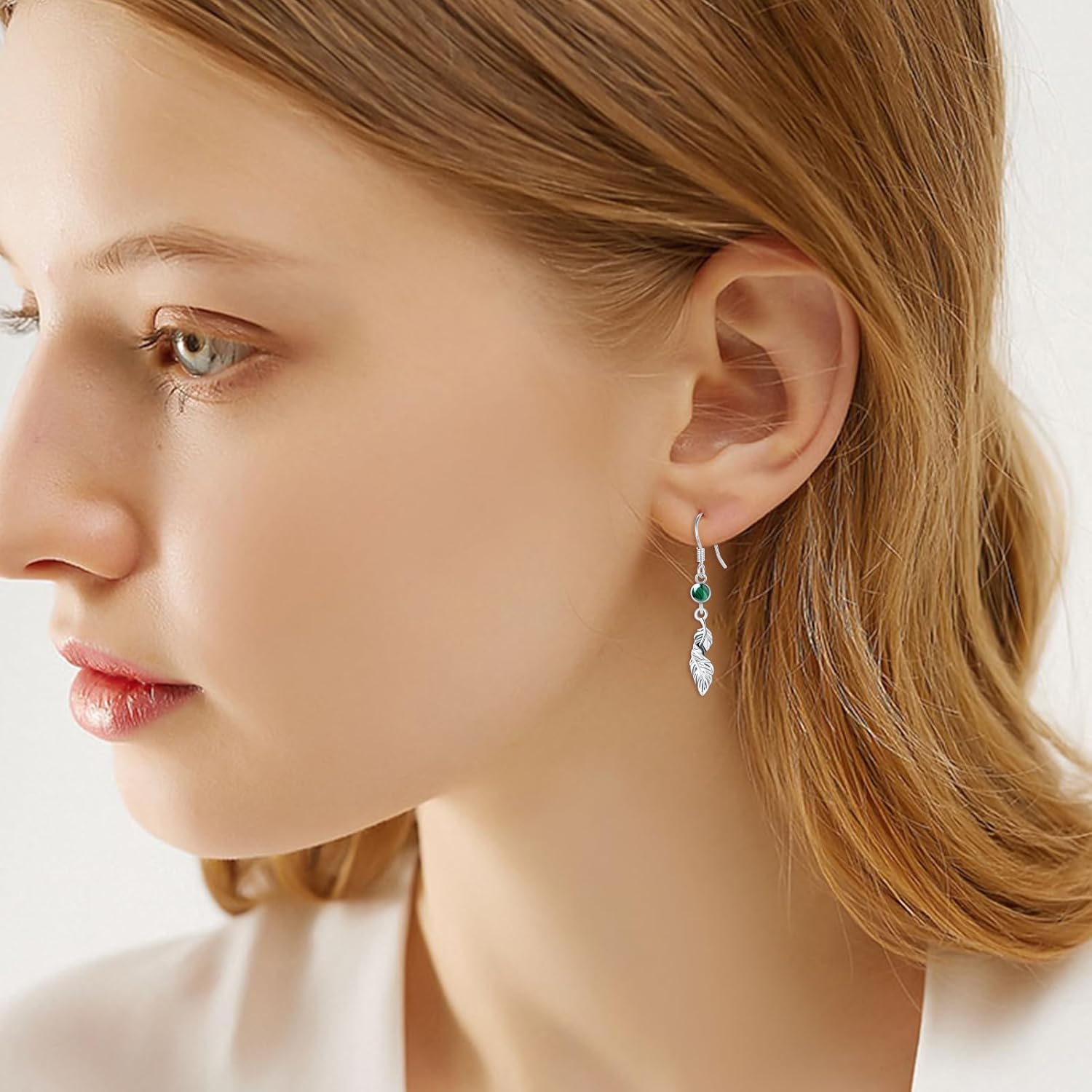 TRISHULA Feather Earrings 925 Sterling Silver Moonstone/Turquoise/Malachite Feather Dangle Drop Earrings Feather Jewelry for Women - Image 3