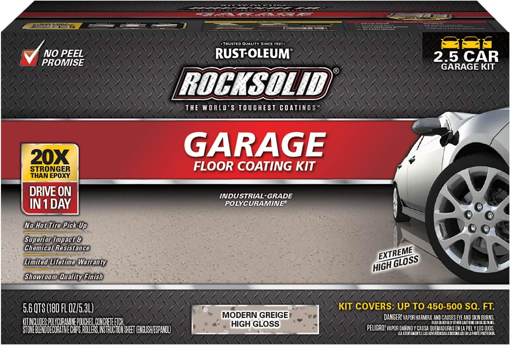 Rust-Oleum 381087 RockSolid Polycuramine 2.5 Car Garage Floor Coating Kit Modern Greige, 180 fl oz (1 Pack)