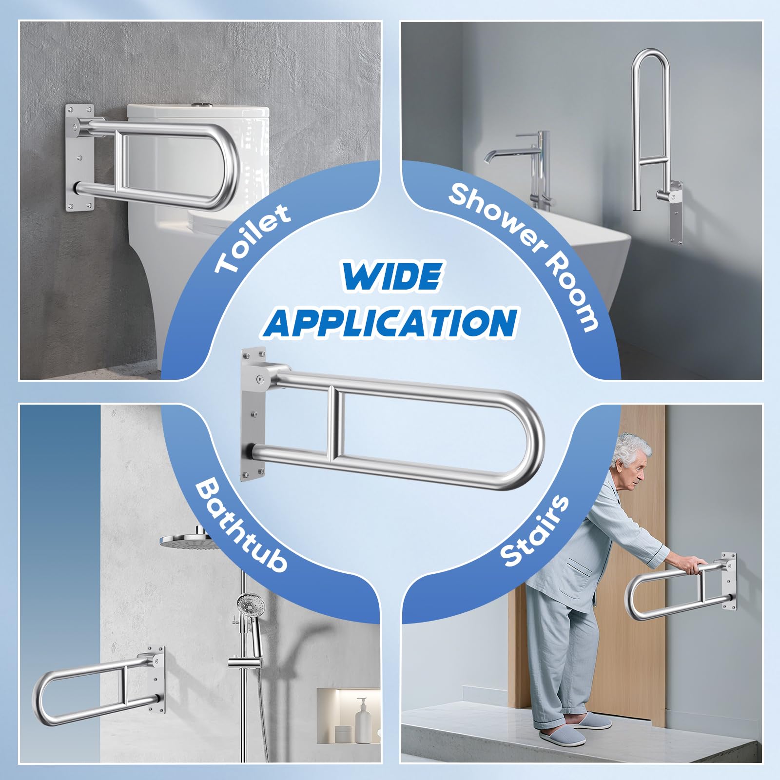 60cm Maniglione Bagno Disabili, Maniglioni Bagno per Anziani, Acciaio inossidabile 304, Capacità di Carico 150 kg, Maniglione Ribaltabile Bagno per Anziani, Incinta, Disabili