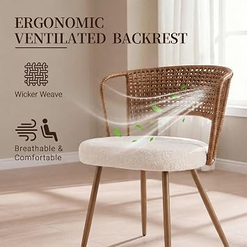 Rattan Dining Chairs Set of 2 for Kitchen Dining Table, Mid Century Modern Farmhouse Upholstered Rattan Dining Room Chairs with Metal Legs, Dark Walnut