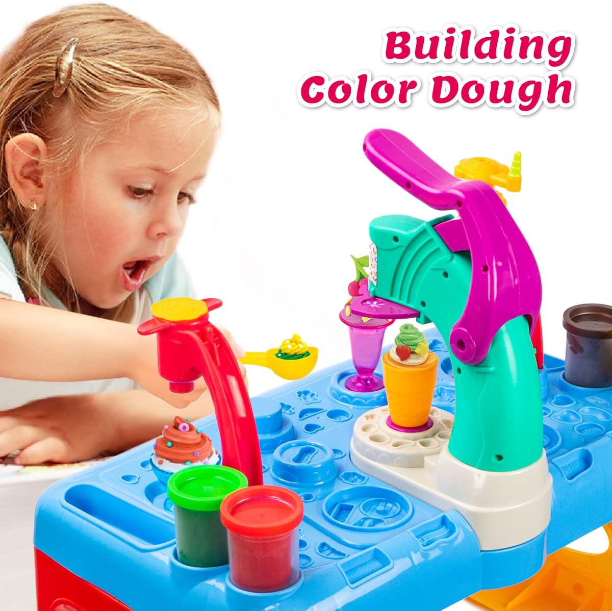 UNIH Color Dough Sets for Kids, Play Dough Table with Storage and Dough Tool Molds Kit, Play Dough Toys for 3 4 5 Year Old Boy Girl Toddlers(8 Pack Dough